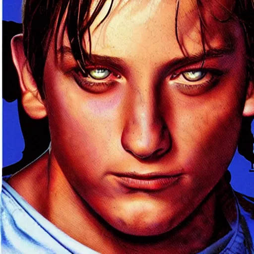 Image similar to toby maguire is a high school bully, airbrush art, drew struzan illustration art, key art, movie poster