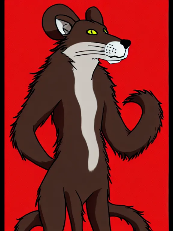 Image similar to furry - male - red - black - weasel - chaos theorist - fursona, trending on weasyl