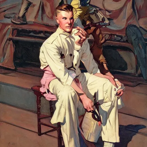 Prompt: pink foot soldier, by j. c. leyendecker