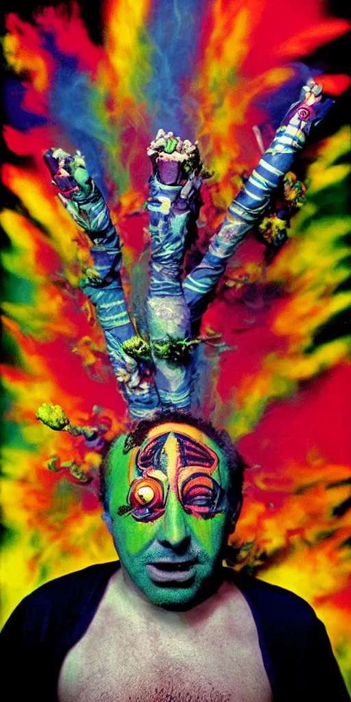 Image similar to award winning photo, the band mr bungle, smoking weed, vivid colors, happy, symmetrical face, beautiful eyes, studio lighting, wide shot art by sally mann & arnold newman