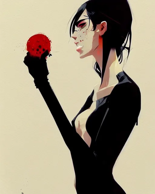 Image similar to a ultradetailed beautiful panting of a stylish woman wearing a black dress, by conrad roset, greg rutkowski and makoto shinkai, trending on artstation