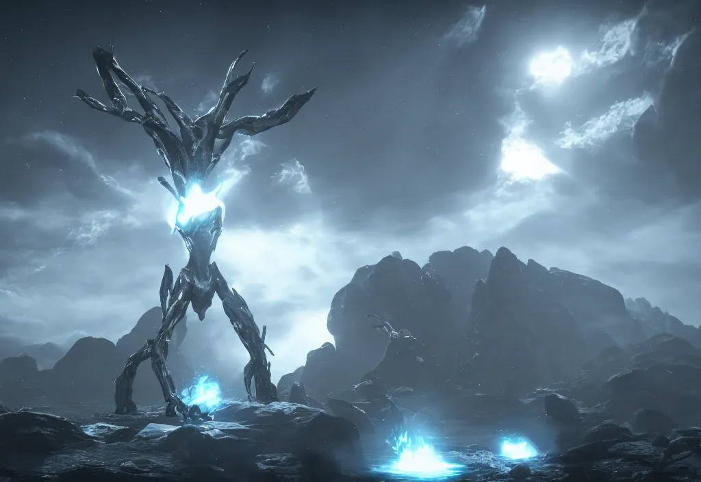 Image similar to a magestic alien god being workship, cinematic realistic, unreal engine 5,