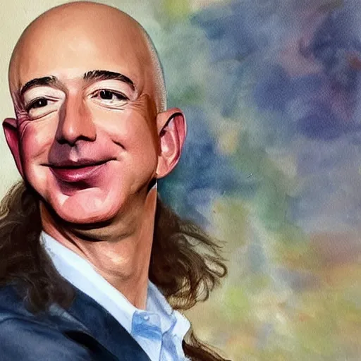 Image similar to painting of Jeff Bezos with beard and long hair