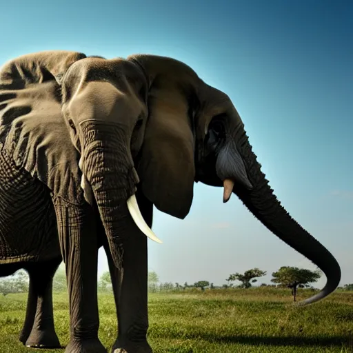 Prompt: a highly detailed panoramic photo by annie leibowitz of a trunkless elephant in the distance. 8 k, super resolution