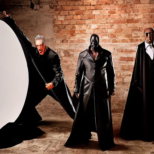 Image similar to Photoshoot of Wesley Snipes as Blade and Christopher Lee as Dracula in the Style of Annie Leibovitz, Studio Lighting