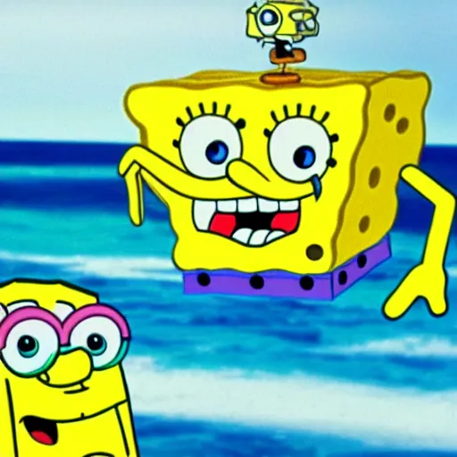 Image similar to close up of bikini bottom and spongebob, cinematographic shot,