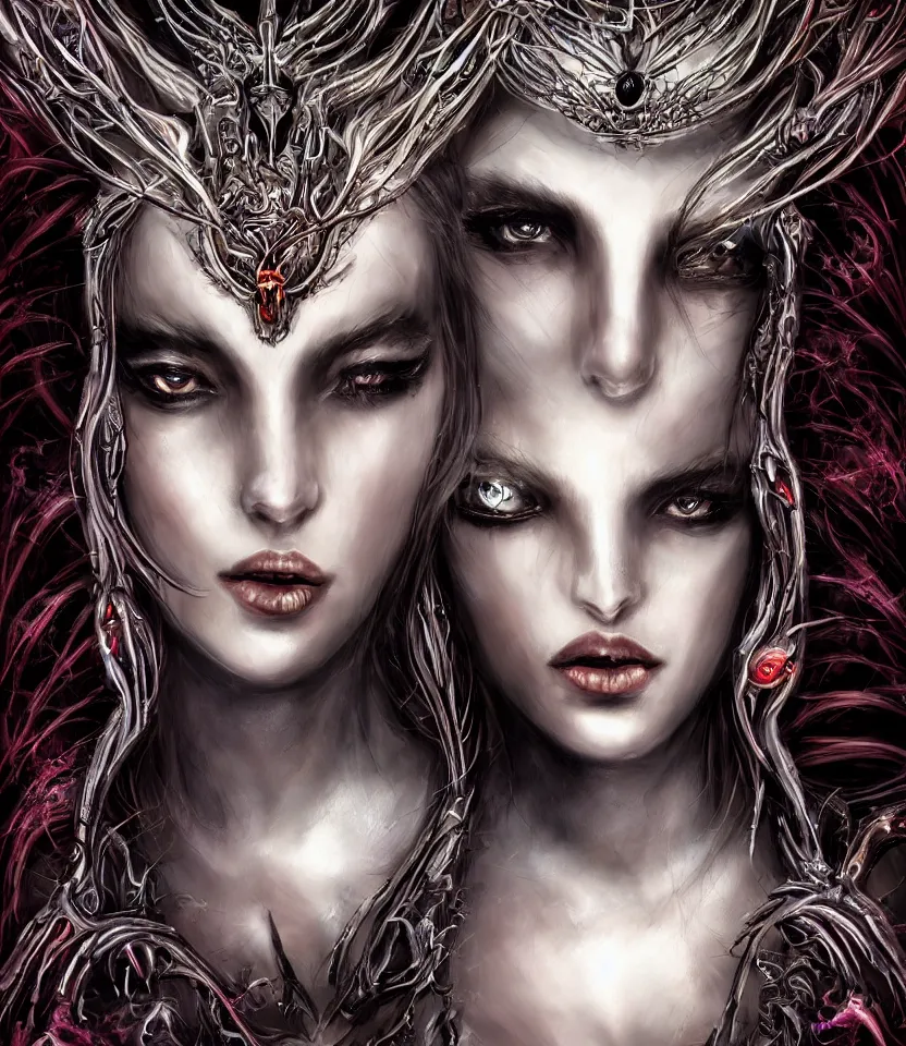 Image similar to close up portrait on the enchanting femenine queen of the zerg, hyper attractive, seductive, very complex, hyper-maximalist, overdetailed, legendary cinematic, darkfantasy, archetype with timeless beauty breathtaking eyes, her spider like legs spread evenly around her framing the image, collossal alien ship in the sky behind her, highly intricate, digital art, very elegant, HDR 8K, biblical art, realism, incomprehensible yet perspicious detail, unbeatable quality, silent hill aesthetic, photorealistic, lifelike, DSLR 8k, unbeatable coherency, Omnious intricate, octane render, created Nixeu & z--ed from deviantart
