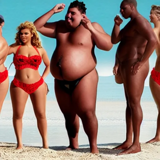 Prompt: fat obama in speedo, beyonce photoshoot