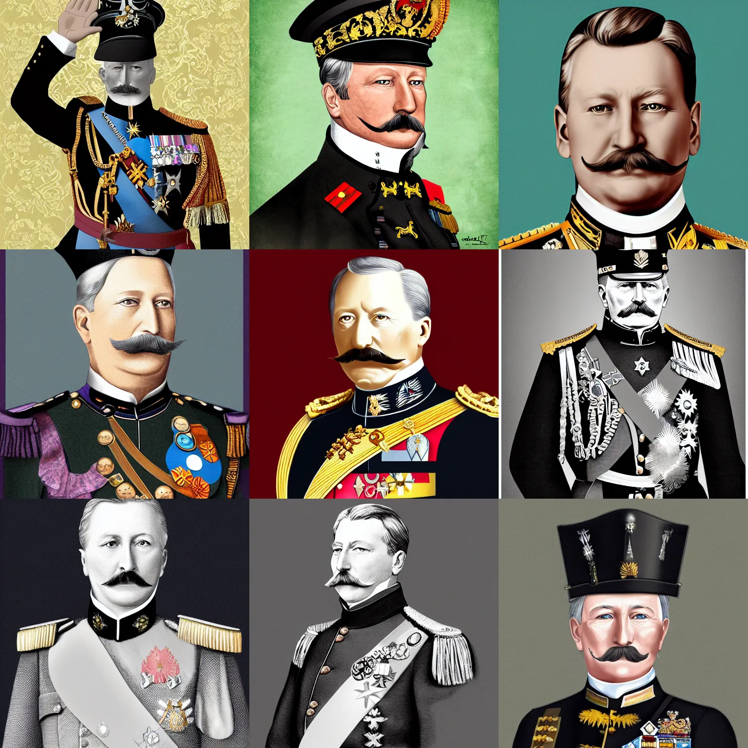 Prompt: An illustration of The Emperor Wilhelm II of Germany, German Emperor, illustration by Daiana Ruiz, digital art