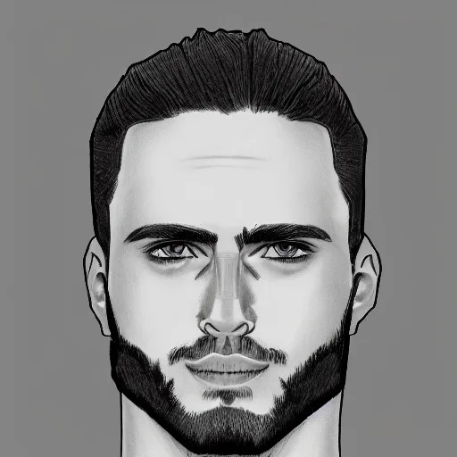 Image similar to gigachad anime greyscale portrait