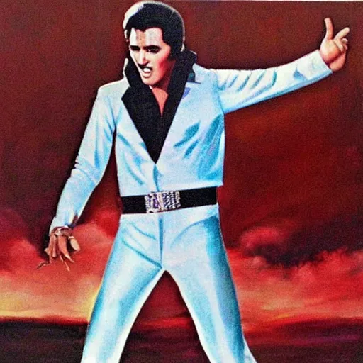 Prompt: 1 9 7 5 elvis presley performing in a jumpsuit, art of alessandro pautasso, highly detailed, beautiful