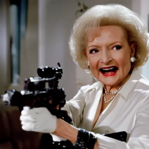 Prompt: movie still of Betty white playing 007 in James Bond, 4k, ultra high res