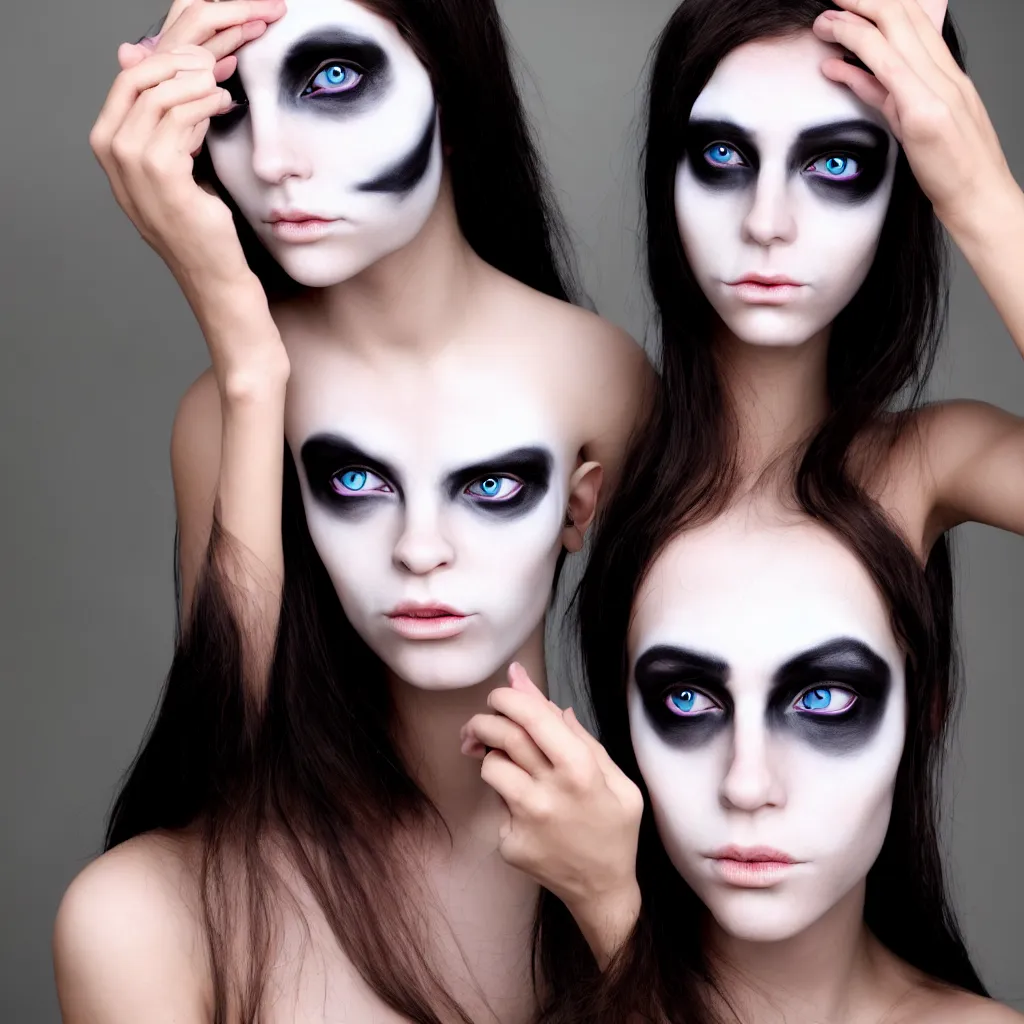 Prompt: homunculus, fashion, beautiful female, gentle serene, special effects makeup