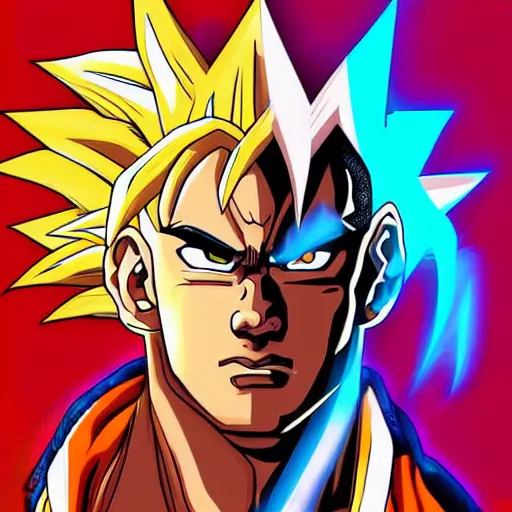Image similar to Lebron James Lebron James Lebron James Lebron James Lebron James cosplay as Super saiyan Goku, detailed digital art, colourful masterpiece beautiful beautiful beautiful
