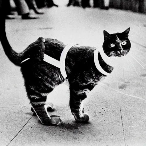 Image similar to Communist Cat, walking with Stalin,