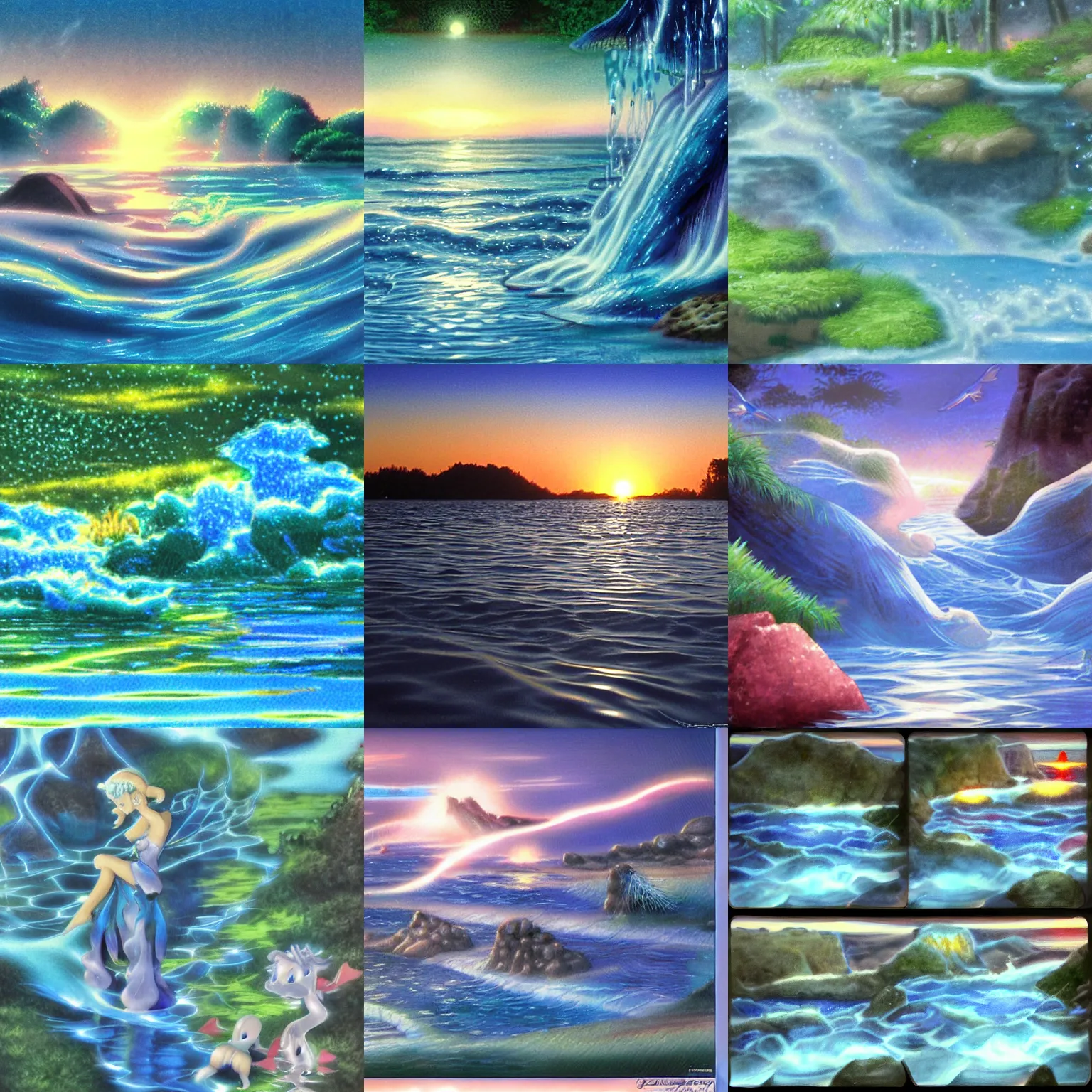 Prompt: closeup fantasy with water magic, at gentle dawn blue light, by ken sugimori