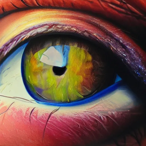 Prompt: beautiful painting, iris human's eye, photo, closeup shot, high resolution, high detail, hyper realistic, 4K, 8K