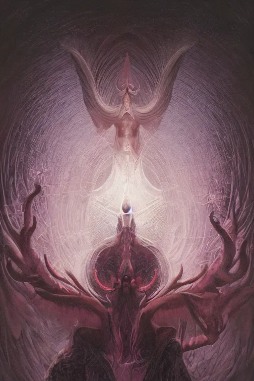 Prompt: portrait of ethereal deity Baphomet, divine symmetry, sacred geometry by Wayne Barlowe, Greg Rutkowski, zdislav beksinski, Francis Bacon, trending on artstation, artstationHD, artstationHQ, 4k, 8k