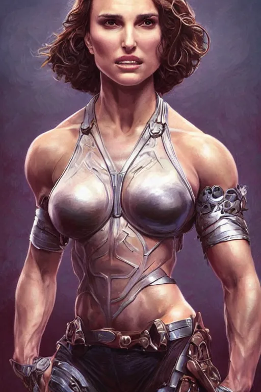 Image similar to muscled Natalie Portman as a ruggedly handsome hero, intricate, elegant, highly detailed, centered, digital painting, artstation, concept art, smooth, sharp focus, illustration, art by artgerm and donato giancola and Joseph Christian Leyendecker, Ross Tran, WLOP