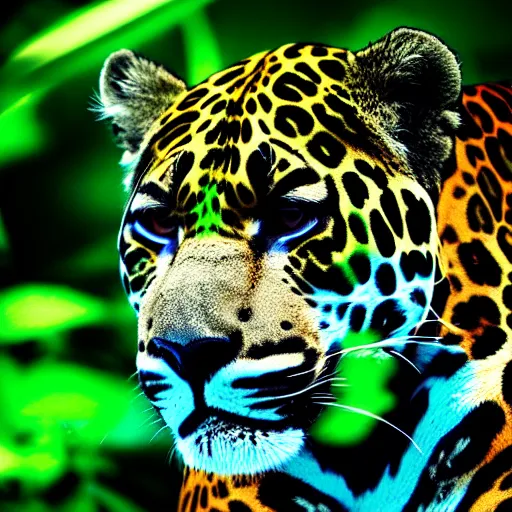 Image similar to a neon jaguar in the jungle