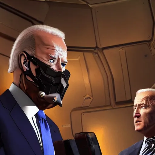 Image similar to joe biden arguing with the doom slayer 4 k