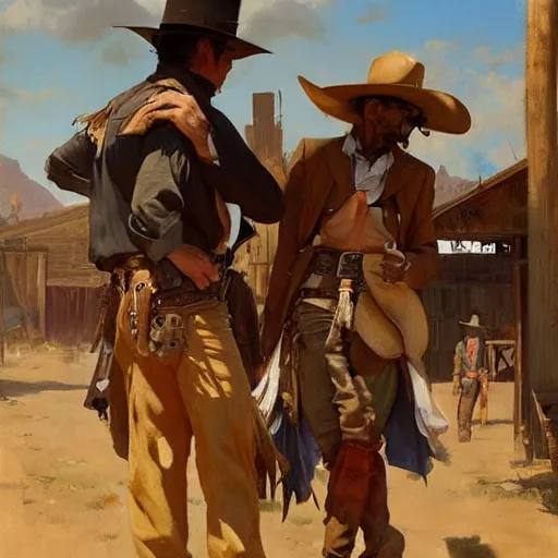 Image similar to greg manchess painting of a wild west town in the year 1 8 5 0, painting, trending on artstation, by huang guangjian and gil elvgren and sachin teng