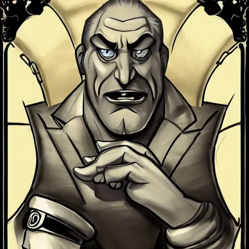 Image similar to Head-to-shoulder shot of Triple H as a Disney villain, Disney, cartoon, Disney style, 2d, drawn image, beautifully drawn, Disney 2d animation still, digital 2D animation, traditional animation, Disney style, Disney animation, Deviantart, very coherent symmetrical artwork, heroic look, artstation, villain