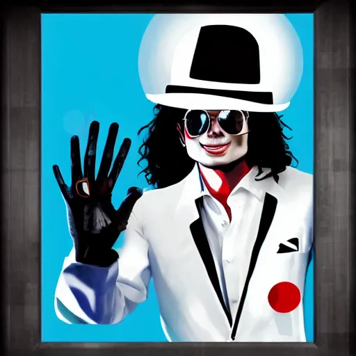 Image similar to paining of Michael Jackson moon walking, white suit and hat, pop art, trending on Artstation