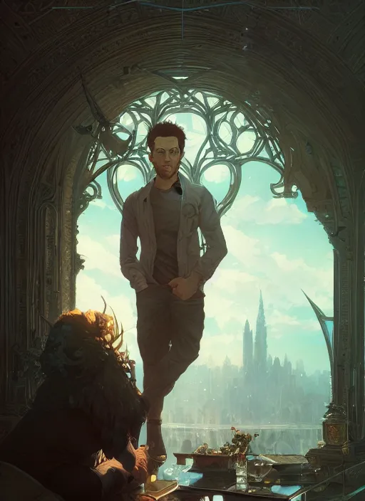 Image similar to highly detailed portrait of issam harris, stephen bliss, unreal engine, fantasy art by greg rutkowski, loish, rhads, ferdinand knab, makoto shinkai and lois van baarle, ilya kuvshinov, rossdraws, tom bagshaw, alphonse mucha, global illumination, radiant light, detailed and intricate environment