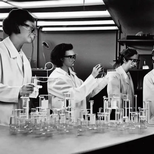 Prompt: fox animals conducting experiments in a chemistry lab, award winning photograph