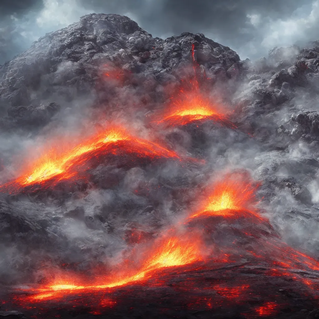 Image similar to volcano eruption on alien planet, 4 k, epic, detailed, concept art by jonathan guzi