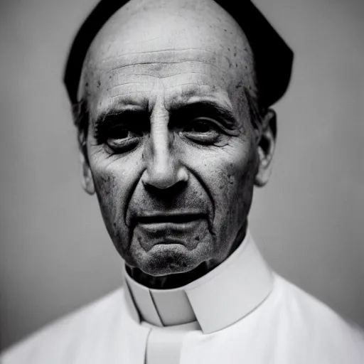 Prompt: a portrait photo close up of an italian catholic priest’s face in the style of annie leibovitz, 85mm f2 CINESTILL