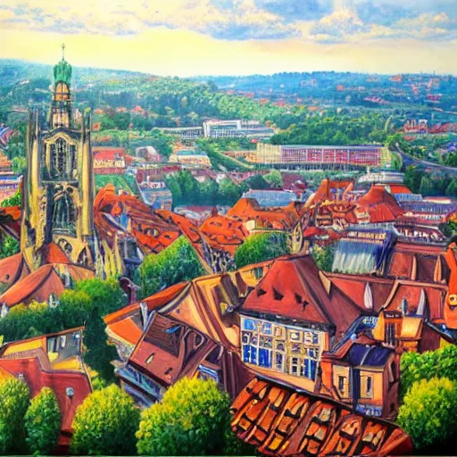 Image similar to beautiful painting of the city stuttgart in germany, trending on art station, high quality, highly detailed