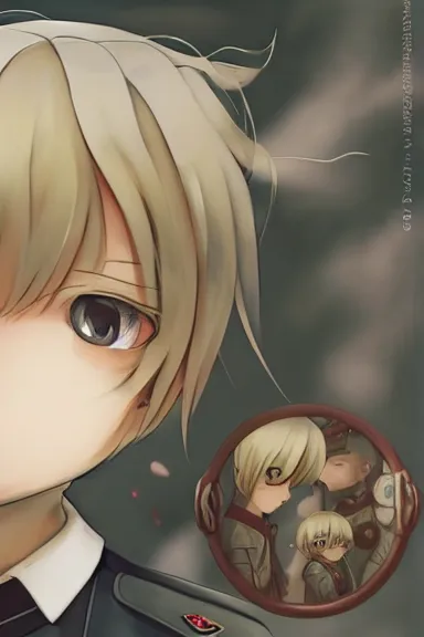 Image similar to beautiful little blonde boy in nazi male uniform. made in abyss art style, sharps focus, cute detailed artwork, anatomically correct, soft details, ilya kuvshinov, reflection, perfect composition, wallpaper mobile, illumination, digital art, detailed anime soft face, symmetrical face, western comic, illustration, realistic, nazism, lois van baarle