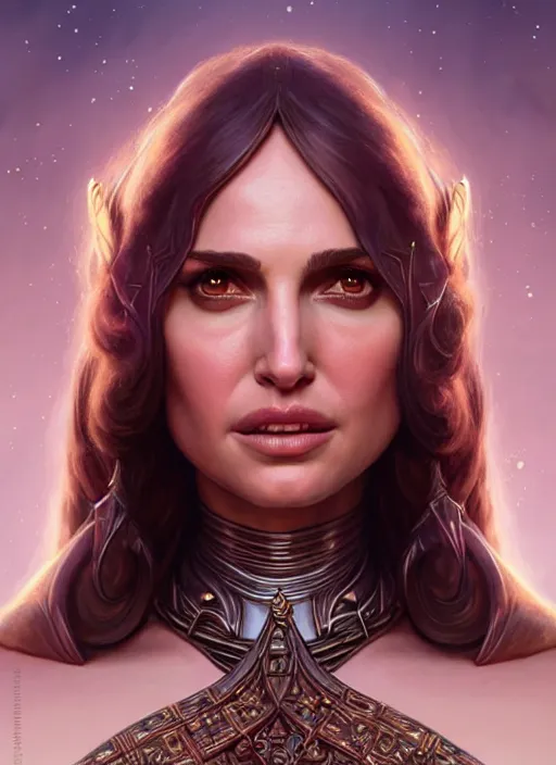 Image similar to portrait of he - woman, d & d, natalie portman! fantasy, intricate, elegant, highly detailed, digital painting, artstation, concept art, smooth, sharp focus, illustration, art by artgerm and greg rutkowski and alphonse mucha