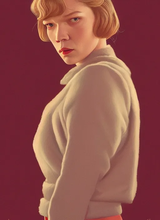 Image similar to twin peaks movie poster art, portrait of lea seydoux, from scene from twin peaks, clean, simple illustration, nostalgic, domestic, highly detailed, digital painting, artstation, concept art, smooth, sharp focus, illustration, artgerm, donato giancola, joseph christian leyendecker, wlop