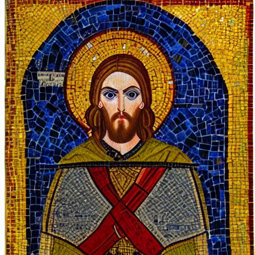 Prompt: realistic portrait of a templar knight as a byzantine mosaic, robbes with crosses, perfect face, perfect eyes, very detailed, very realistic, elegant, top art, renowed artwork