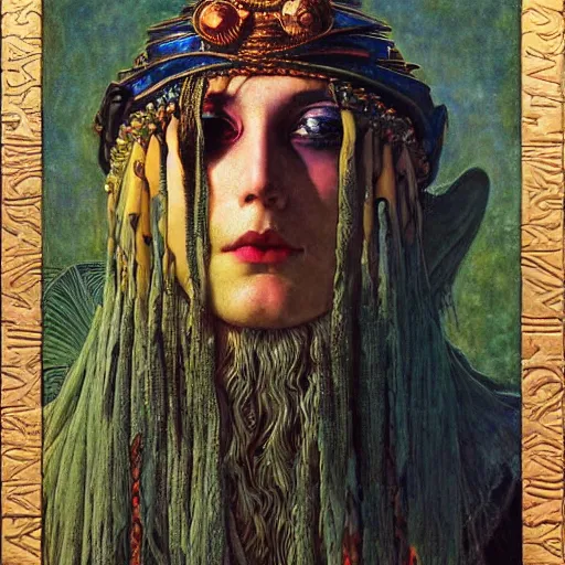 Image similar to baroque portrait of an art deco shaman, reflective detailed textures, highly detailed fantasy science fiction painting by annie swynnerton and jean delville and moebius, norman rockwell and maxfield parrish. rich colors, high contrast. artstation