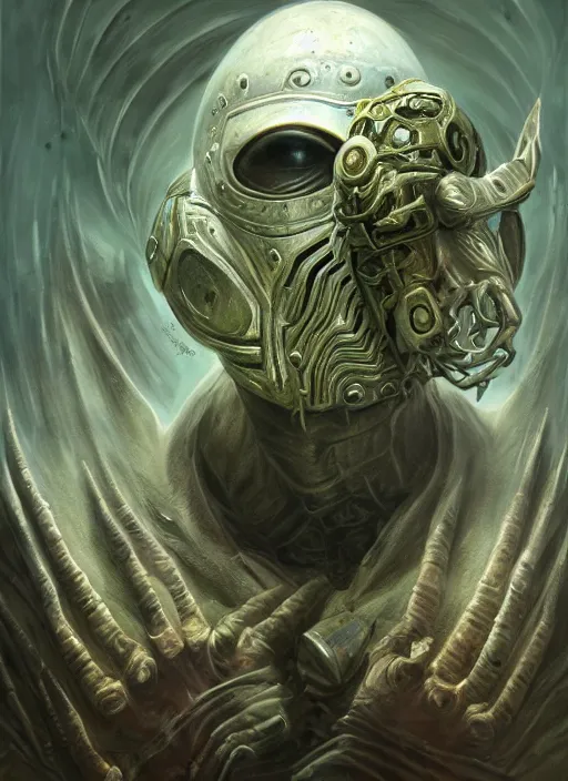 Image similar to cyber subway mf doom reptile eyes, concrete skin, intricate, elegant, highly detailed, centered, digital painting, artstation, concept art, smooth, sharp focus, illustration, artgerm, tomasz alen kopera, peter mohrbacher, donato giancola, joseph christian leyendecker, wlop, frank frazetta