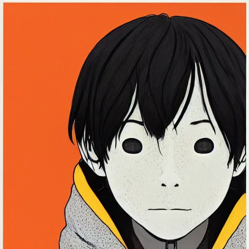 Prompt: a colorful portait of a boy with an orange hoodie made by inio asano, detailed