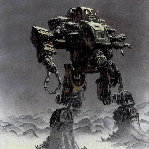 Image similar to a giant scorpion mecha in a sandstorm, frank frazetta