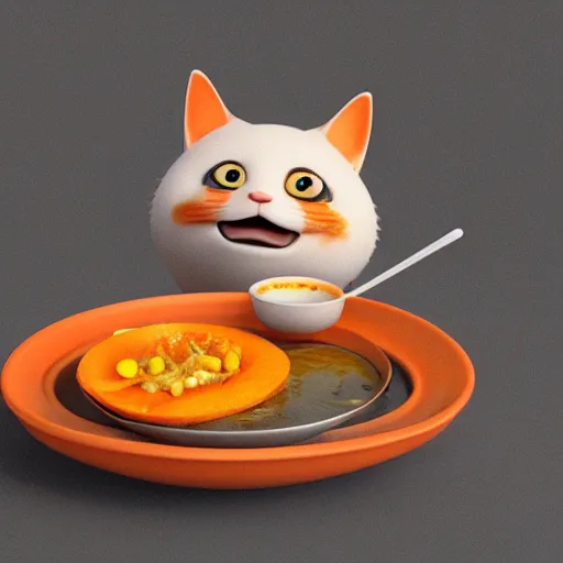 Image similar to A fat, cute orange cat eating ramen, cozy, octane render by Goro Fujita, details, lights, beautiful, 4K, 8K