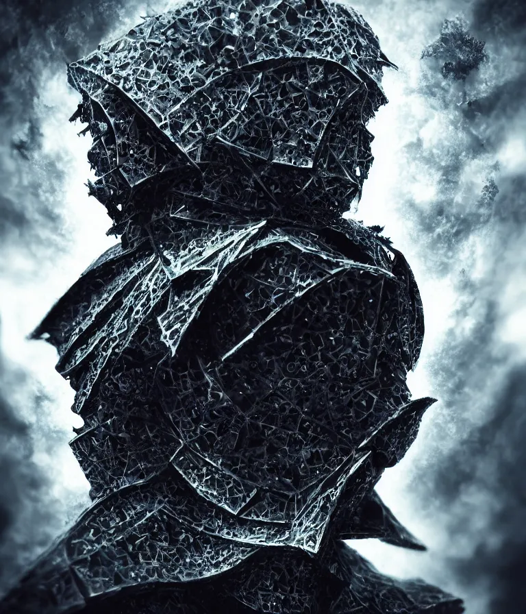 Image similar to impressive ominous front!! shot photo of a court jester character fine portrait fine portrait mesmerizing fractal hyper cubes platinum cracked dark future hyper dimensional space galactic crystal nebula edges elegant detailed intricate concept artstation sharp focus ray tracing cinematic masterpiece temporal corruption beeple wlop germ 8 4 k scifi glossy hyper realistic illustration canon eos r 3 fujifilm x - t 3 0 sony alpha a 6 6 0 0