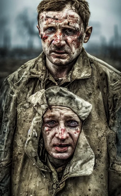 Image similar to an award winning portrait photo of chernobyl liquidator, postapocalyptic, 4 k, high quality, sharp focus