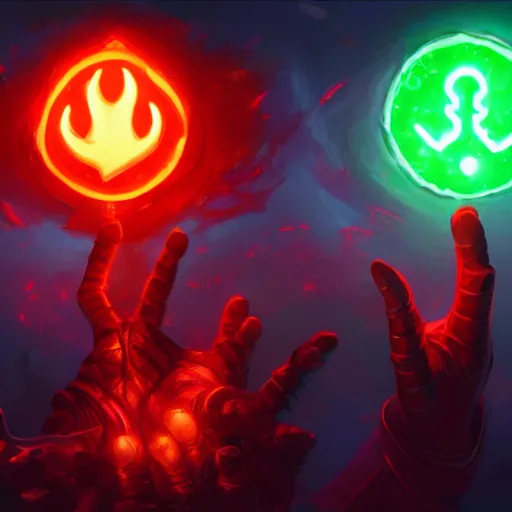 Image similar to glowing hands with fingers floating, stop sign stop sign, stop sign, stop sign, glowing fingers, red theme, bright art masterpiece artstation. 8 k, sharp high quality artwork in style of jose daniel cabrera pena and greg rutkowski, concept art by tooth wu, blizzard warcraft artwork, hearthstone card game artwork, human anatomy