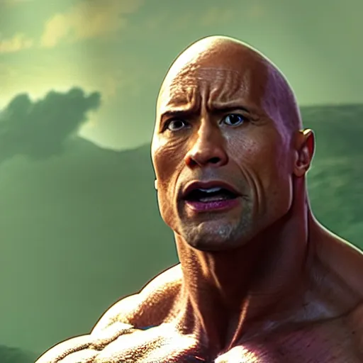 Image similar to dwayne johnson as incredible hulk, marvel cinematic universe, mcu, 8 k, raw, unedited, green skin, in - frame,