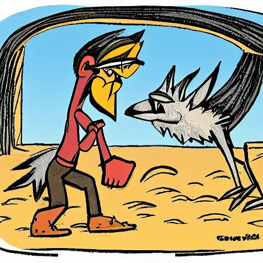 Prompt: coyote cartoon catching roadrunner cartoon