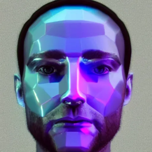 Image similar to a 3d human head made up of shiny holograms