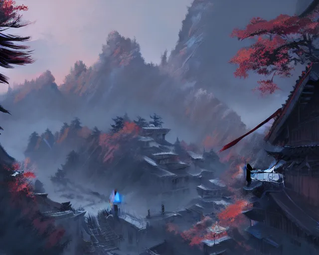 Image similar to sekiro mountain, ismail inceoglu, artstation, cgsociety, greg rutkowski