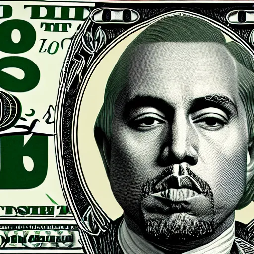 Image similar to dollar bill with Kanye West face inside